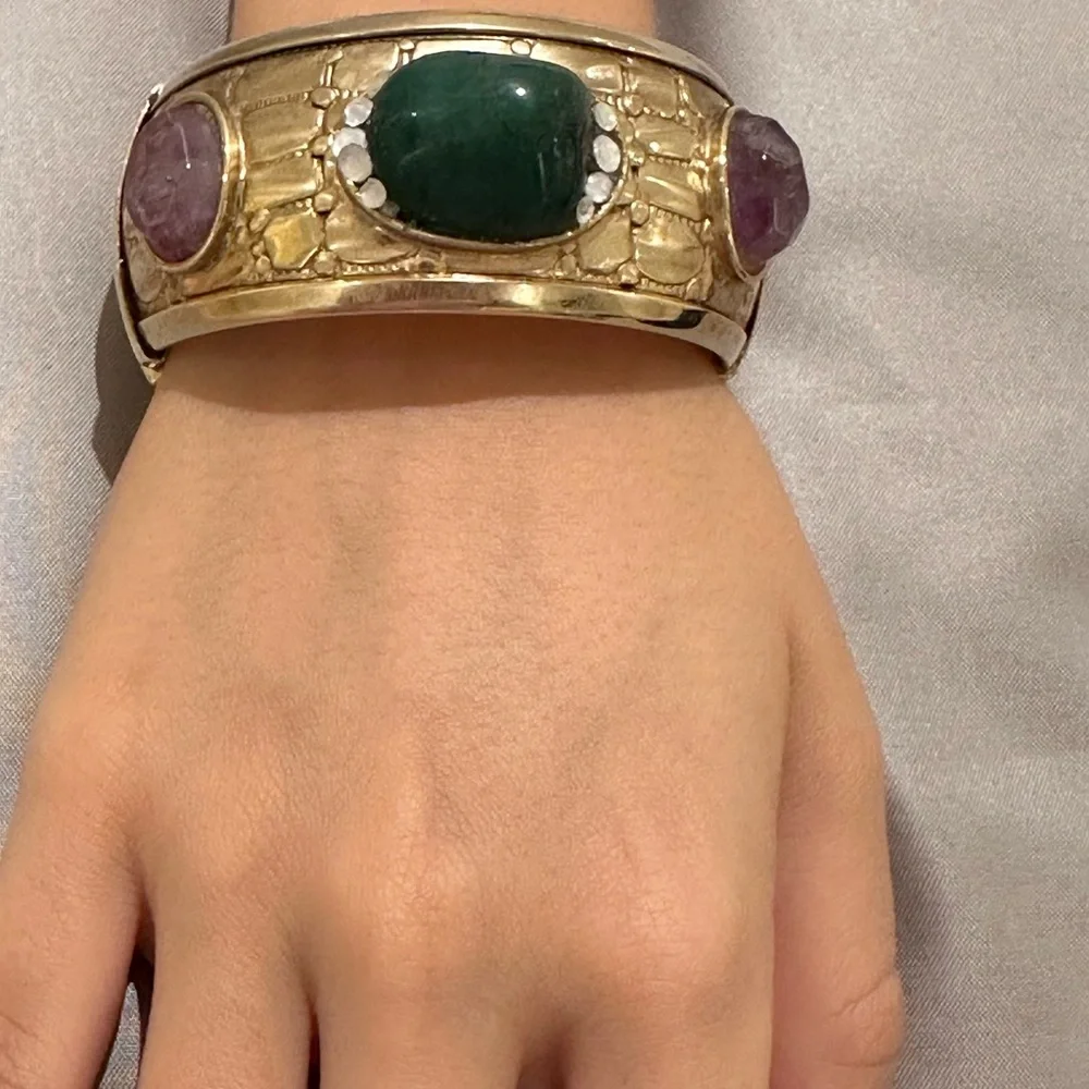 FABRIZIO GIANNONI Gold-Tone Cuff Bracelet with Green and Purple Stones
